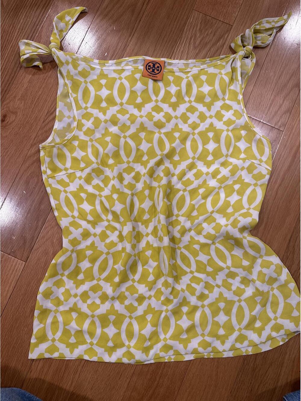 Tory Burch Yellow and White Geometric Print Sleeveless Top